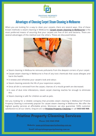Advantages of Choosing Carpet Steam Cleaning in Melbourne