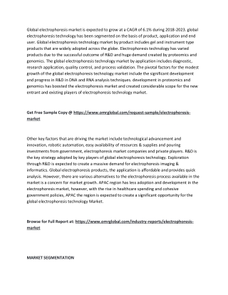 Electrophoresis Market   Trends, Size, Competitive Analysis and Forecast - 2018-2023