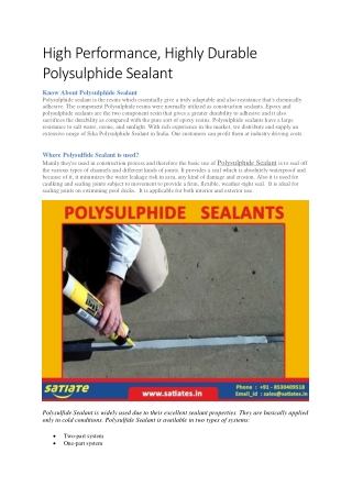 High Performance, Highly Durable Polysulphide Sealant