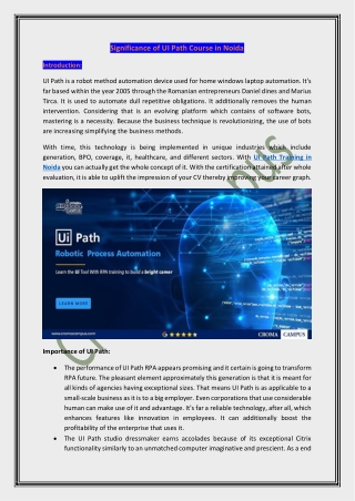 Significance of UI Path Course in Noida
