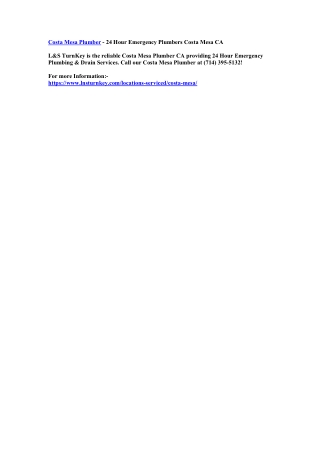 Costa Mesa Plumber - 24 Hour Emergency Plumbers Costa Mesa CA