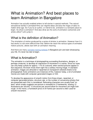 What is  Animation? And best places to learn Animation in Bangalore