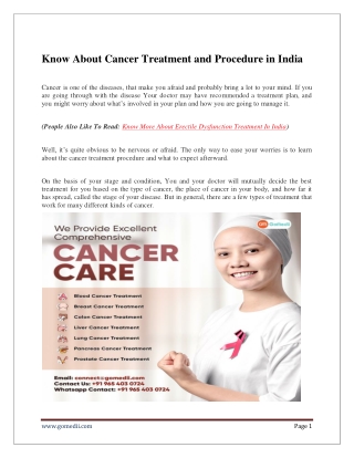 More About Cancer Treatment and Procedure In India