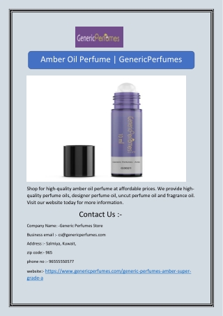 Amber Oil Perfume | GenericPerfumes