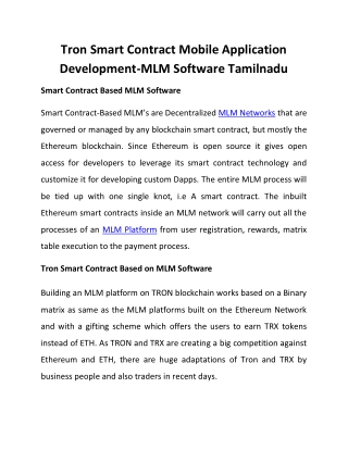 Tron Smart Contract Mobile Application Development-MLM Software Tamilnadu