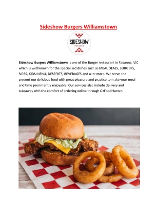 5% Off - Sideshow Burgers Williamstown Menu - Rosanna, VIC