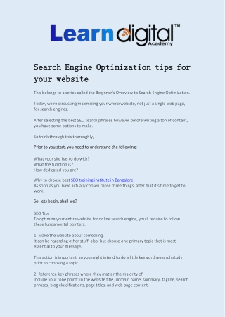 Search Engine Optimization tips for your website