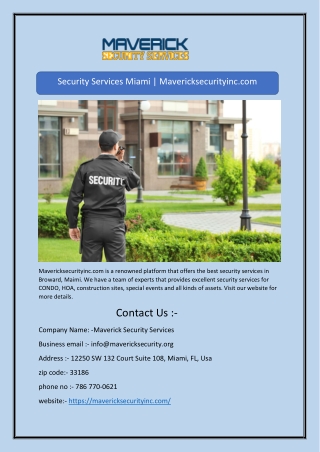 Security Services Miami | Mavericksecurityinc.com