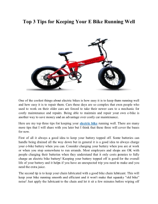 Top 3 Tips For Keeping Your E Bike Running Well