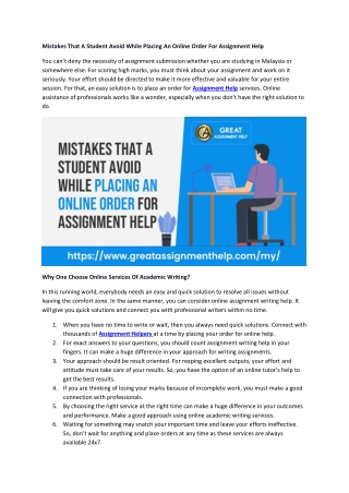 Mistakes That A Student Avoid While Placing An Online Order For Assignment Help