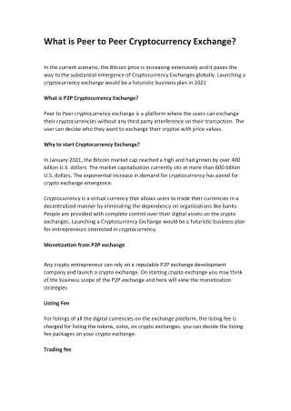 Why start a Peer Peer Cryptocurrency Exchange?