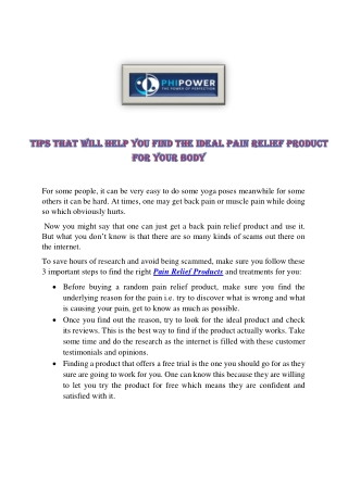 Tips that will help you find the Ideal Pain Relief Product for your body