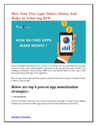 How Your Free Apps Makes Money And Helps In Achieving ROI