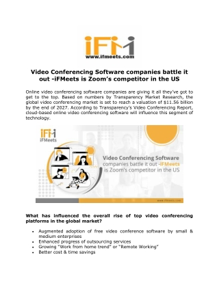Video Conferencing Software companies battle it out -iFMeets is Zoom’s competitor in the US