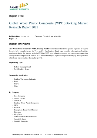 Wood Plastic Composite (WPC )Decking Market Research Report 2021