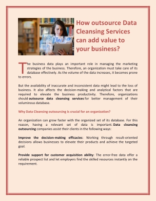 How outsource Data Cleansing Services can add value to your business?