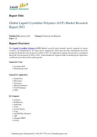 Liquid Crystalline Polymers (LCP) Market Research Report 2021