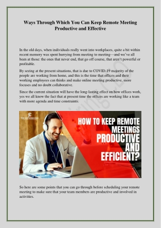 Ways Through Which You Can Keep Remote Meeting Productive and Effective.