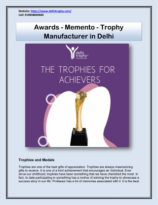 Awards - Memento - Trophy Manufacturer in Delhi