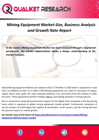 Mining Equipment Market Size, Share, Trend, Demand and Application Report 2020-2027