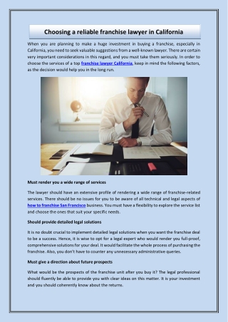 Choosing a reliable franchise lawyer in California
