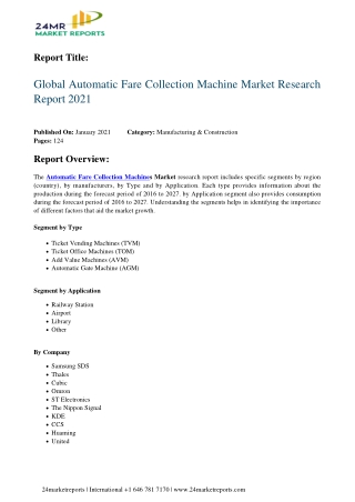 Automatic Fare Collection Machine Market Research Report 2021