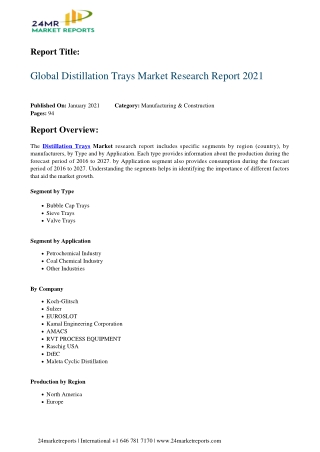 Distillation Trays Market Research Report 2021