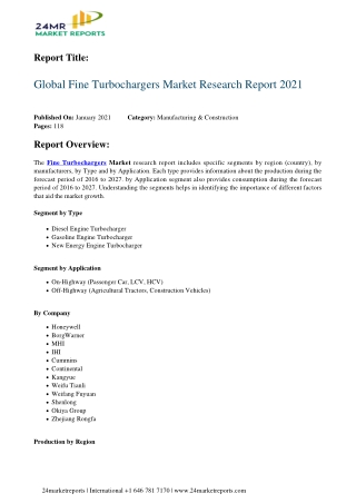 Fine Turbochargers Market Research Report 2021