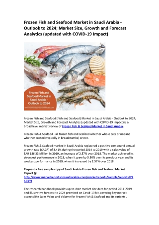 Saudi Arabia Frozen Fish and Seafood Market Opportunity and Forecast 2024