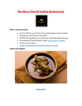 5% off - Brothers Haveli Indian Restaurant Dandenong, VIC