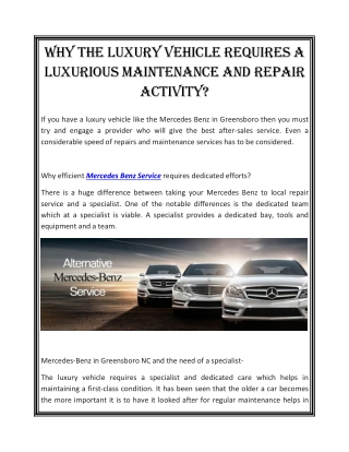 Why the Luxury vehicLe requires a Luxurious maintenance and repair activity?