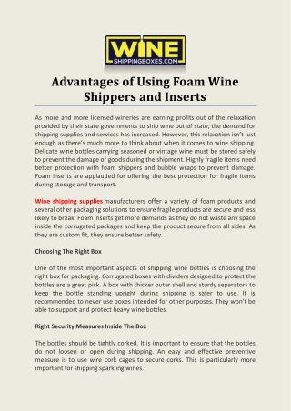 Advantages of Using Foam Wine Shippers and Inserts