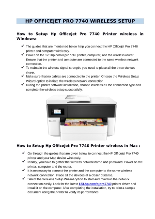 Free 123 HP officejet pro 7740 wireless Setup