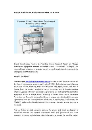 Europe Sterilization Equipment Market 2019-2028