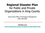 Regional Disaster Plan for Public and Private Organizations in King County King County Office of Emerg