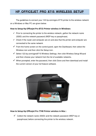 Free 123 HP Officejet Pro 8715 wireless Setup - Guide