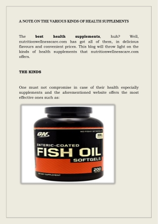 A NOTE ON THE VARIOUS KINDS OF HEALTH SUPPLEMENTS