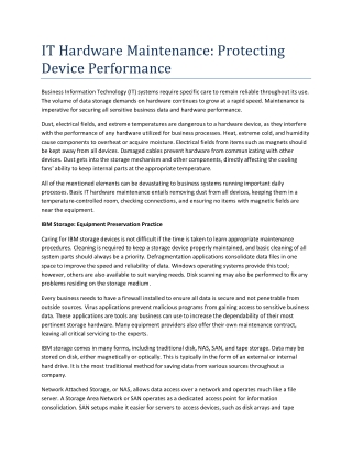 IT Hardware Maintenance: Protecting Device Performance
