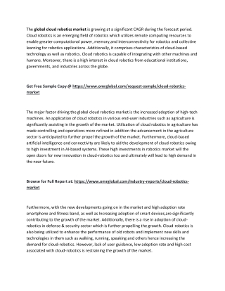 Global Cloud Robotics Market 2019 Analysis May Set New Growth Story, Forecast to 2025