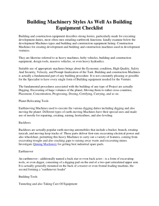 Building Equipment Styles And Building And Construction Equipment Checklist