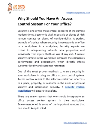 Why Should You Have An Access Control System For Your Office?