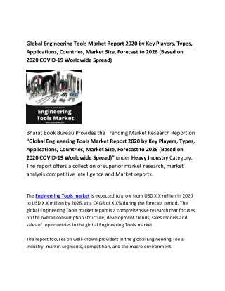 Global Engineering Tools Market Report 2020 Forecast: 2026