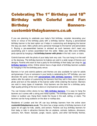 Celebrating The 1stBirthday and 18thBirthday with Colorful and Fun Birthday Banners-custombirthdaybanners.co.uk