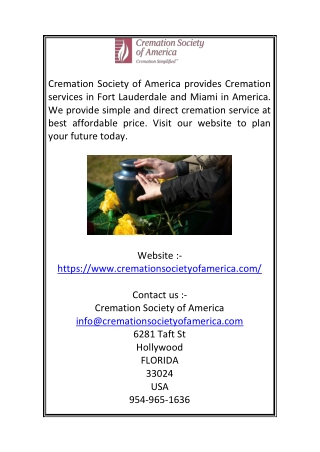 Cremation services in Hollywood, Fort Lauderdale,Miami in America