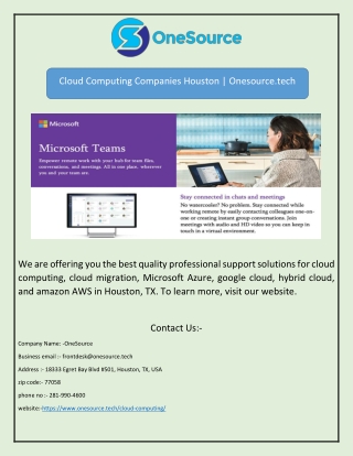 Cloud Computing Companies Houston | Onesource.tech