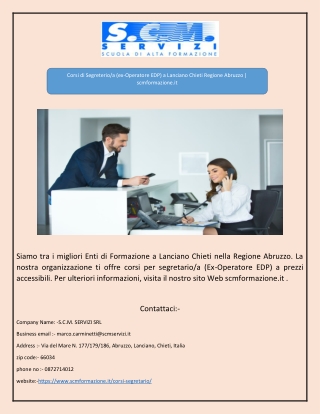 Corsi di Segreterio/a (ex-Operatore EDP) a Lanciano Chieti Regione Abruzzo | scmformazione.it