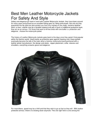 Best Men Leather Motorcycle Jackets For Safety And Style