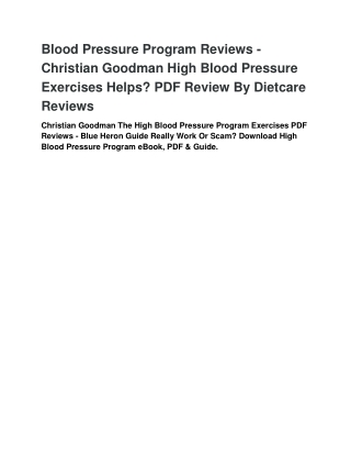 Blood Pressure Program Reviews - Christian Goodman High ...