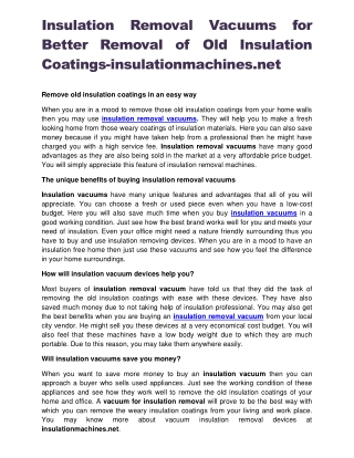 Insulation Removal Vacuums for Better Removal of Old Insulation Coatings-insulationmachines.net