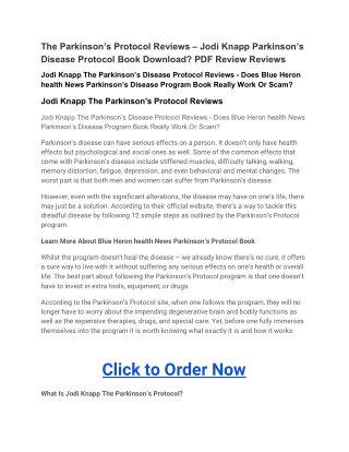 The Parkinson’s Protocol Reviews – Jodi Knapp Parkinson’s Disease Protocol Book Download? PDF Review Reviews